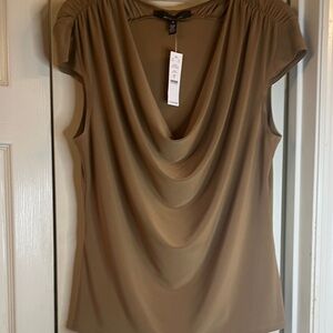 White House Black Market Glazed Praline Deep Plunge Cowl Neck Cap Sleeve Top NWT